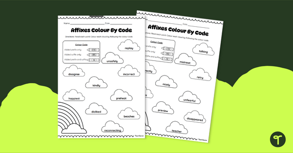 Go to Prefixes and Suffixes - Colour By Code Worksheets teaching resource