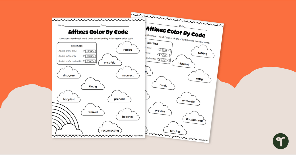 Affixes Worksheet - Color By Code teaching resource