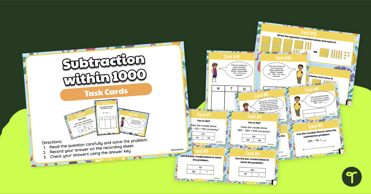 3-Digit Subtraction Strategies - Task Cards teaching resource