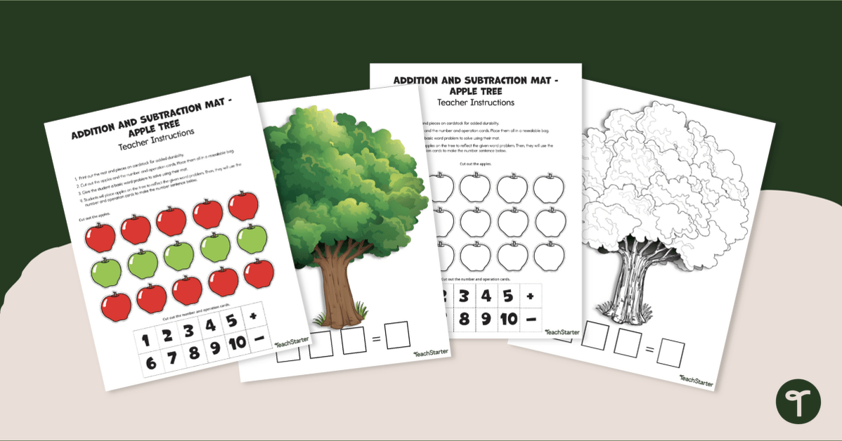 Addition and Subtraction Mat - Apple Tree teaching resource