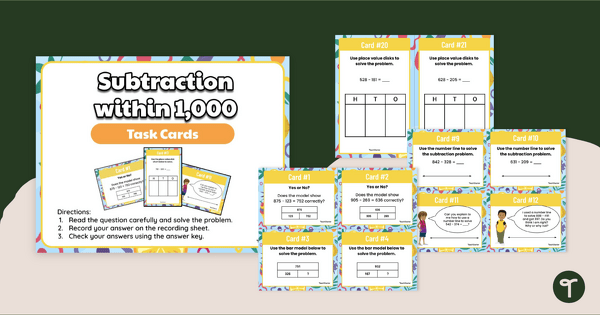 Go to 3 Digit Subtraction with Regrouping - Strategy Task Cards teaching resource