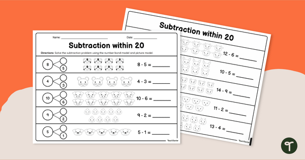 Go to Subtraction within 20 –  Number Bond Worksheet teaching resource