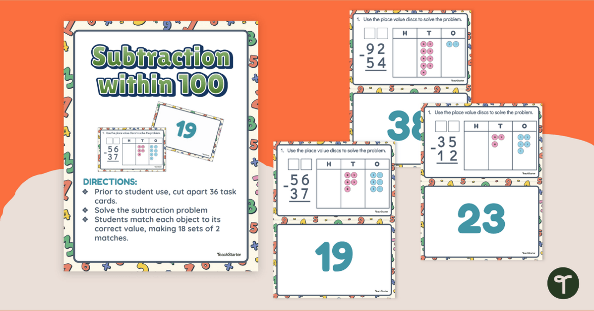 2 Digit Subtraction with Place Value Disks - Matching Activity teaching resource