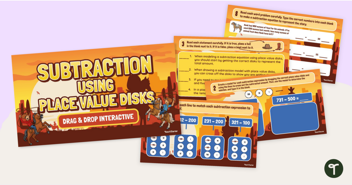 3-Digit Subtraction Using Place Value Disks — Interactive Slides teaching resource