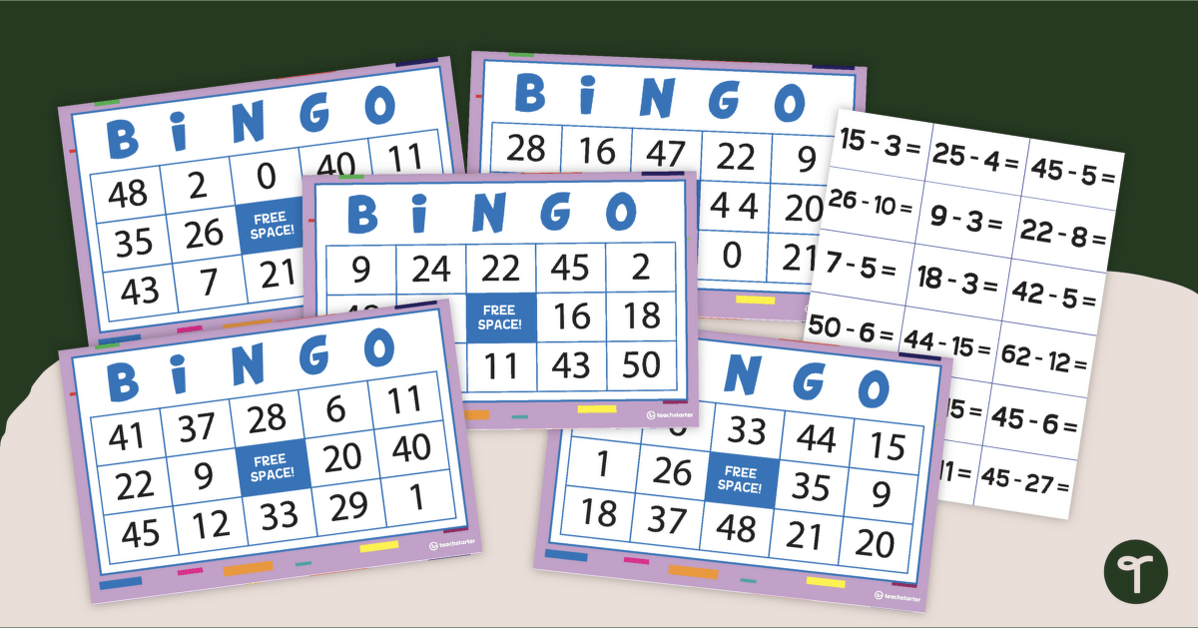Subtraction Bingo (Single and Double-Digit Numbers) teaching resource