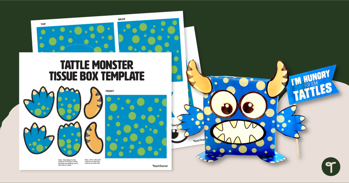 Tattle Monster - Tattle Telling Tissue Box Template teaching resource