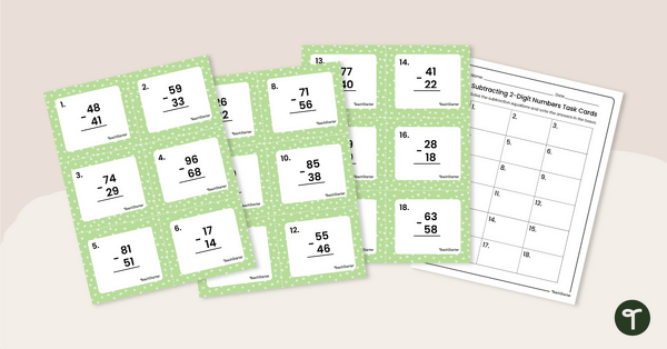Go to Subtracting 2-Digit Numbers Task Cards teaching resource