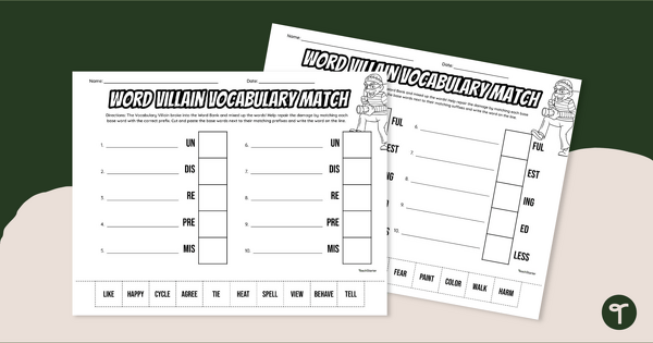 Go to Word Villain - Prefix and Suffix Worksheets teaching resource