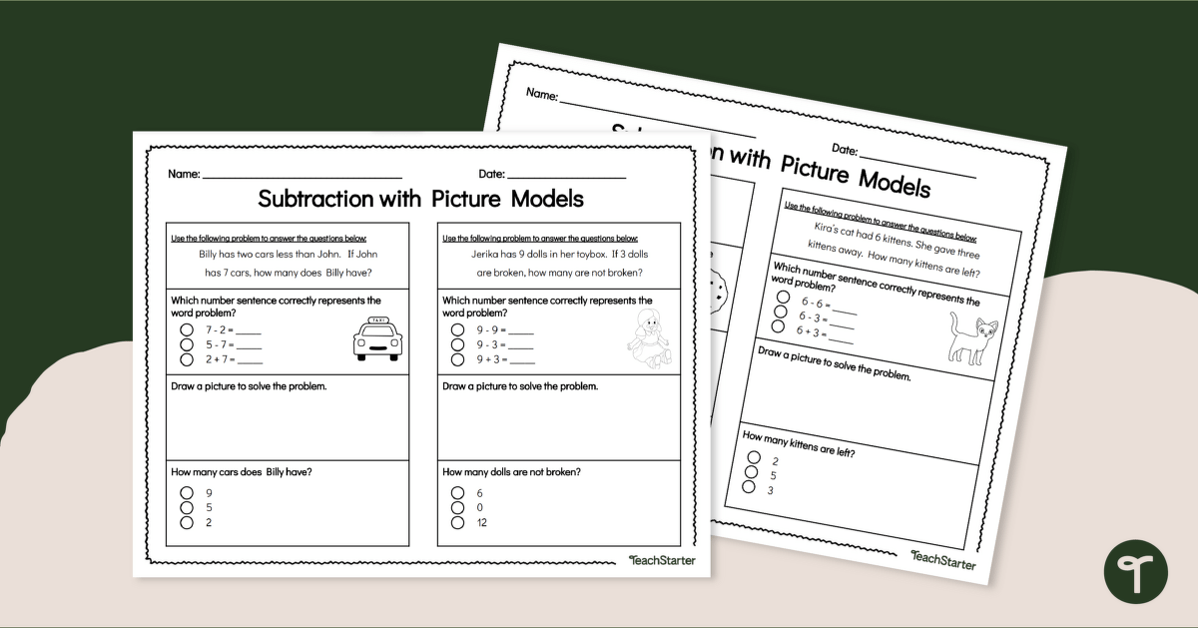 Basic Subtraction Word Problems - Worksheet teaching resource