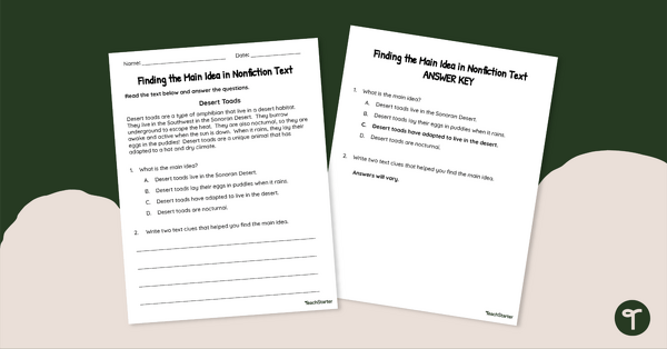 Go to Finding the Main Idea in Nonfiction Text Worksheet teaching resource