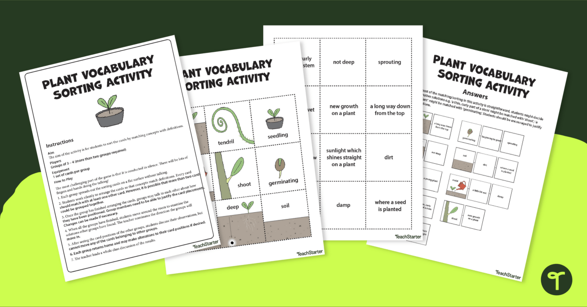 Plant Vocabulary Words - Matching Activity teaching resource