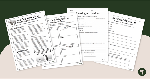 Image of Plant and Animal Adaptations - Comprehension Worksheets