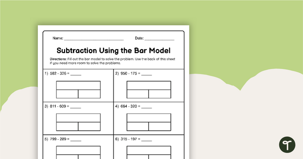 Go to 3-Digit Subtraction - Bar Model Worksheet teaching resource