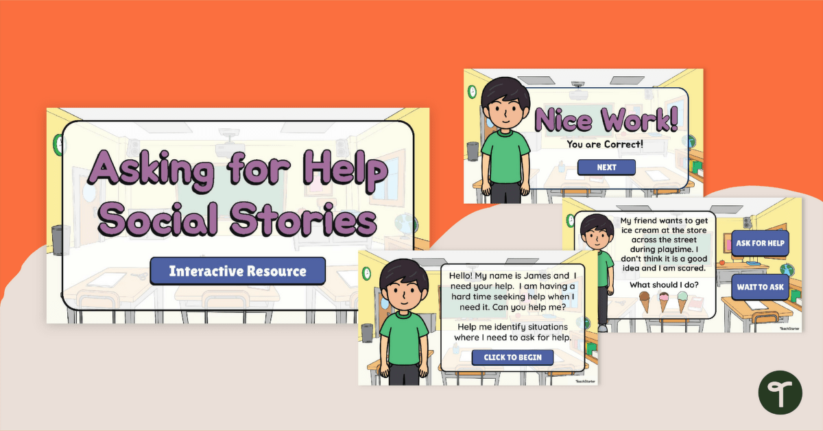Asking for Help Social Story Interactive Activity teaching resource