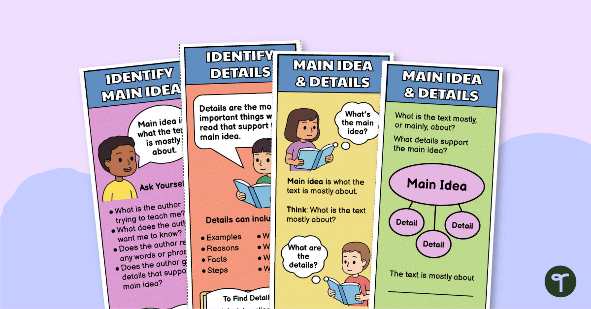 Main Idea and Supporting Details Bookmarks teaching resource
