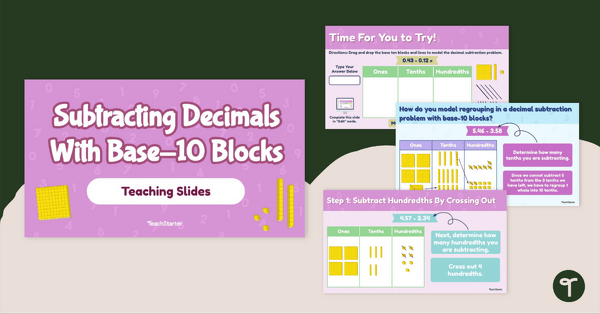 Go to Subtracting Decimals With Base-10 Blocks – Teaching Slides for 5th Grade teaching resource