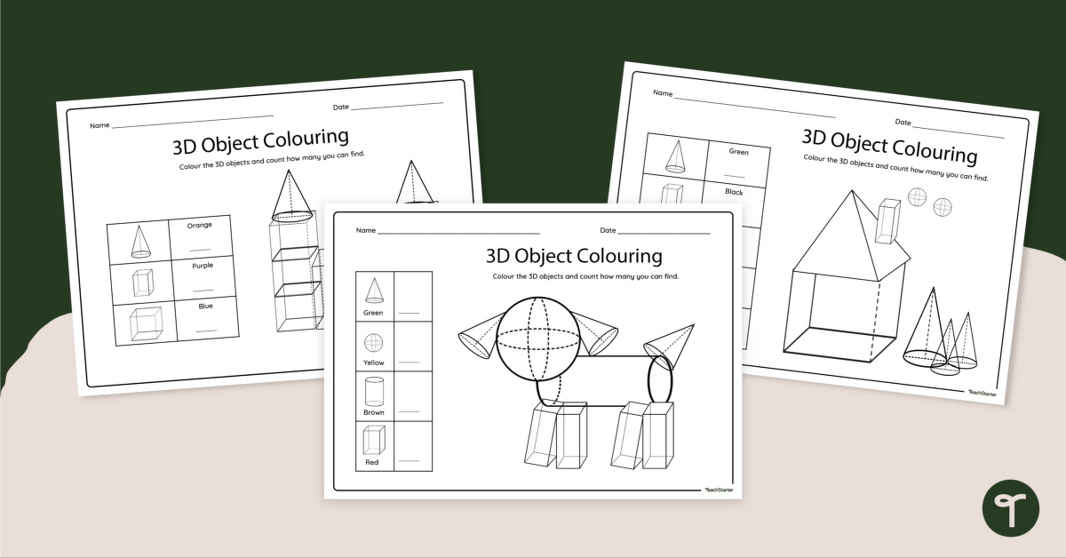 Count and Colour by 3D Objects - Worksheet teaching resource