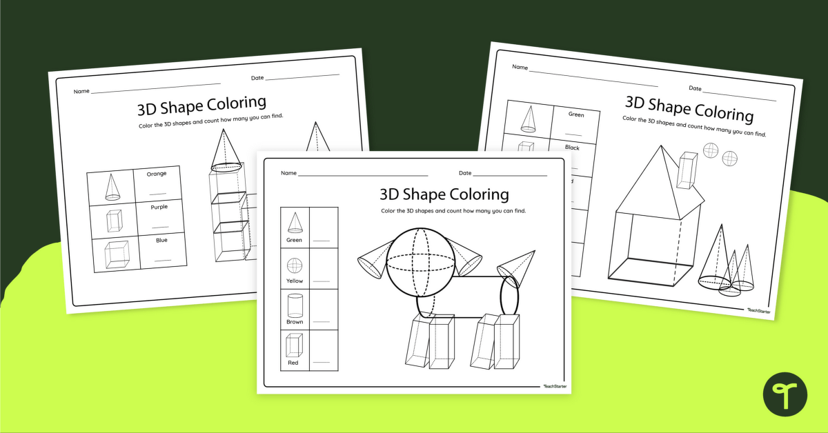 Count and Color by 3D Shapes - Worksheet teaching resource