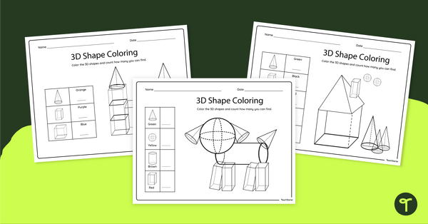 Go to Count and Color by 3D Shapes - Worksheet teaching resource