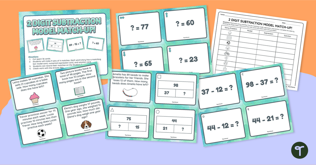 2 Digit Subtraction Model Match-Up teaching resource