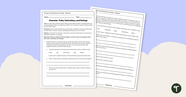 Go to Character Traits, Motivations, and Feelings - Worksheet teaching resource