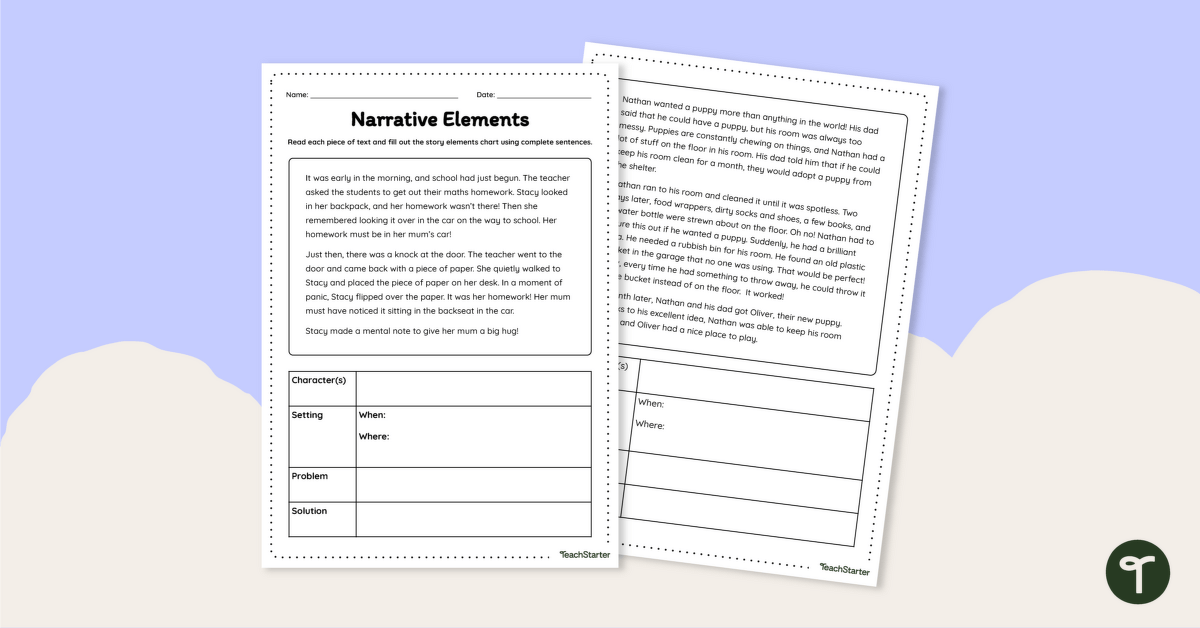 Narrative Elements - Worksheet teaching resource