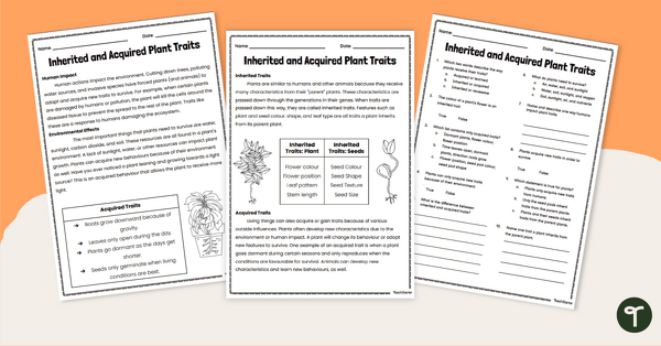 Go to Inherited and Acquired Traits of Plants - Comprehension Worksheet teaching resource