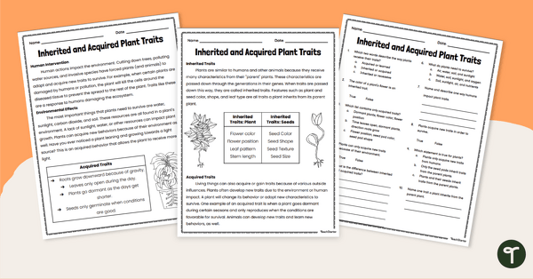 Inherited and Acquired Plant Traits - Reading Passage teaching resource