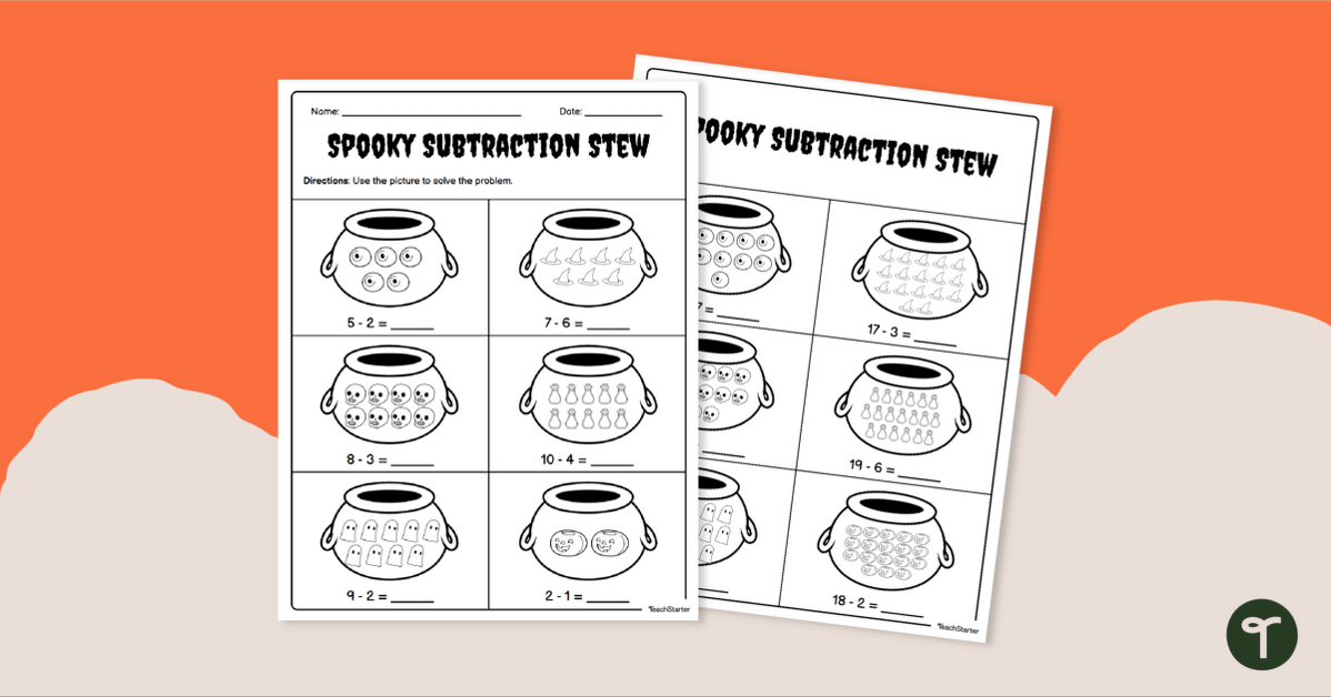 Subtraction Stew - Halloween Maths Worksheet teaching resource