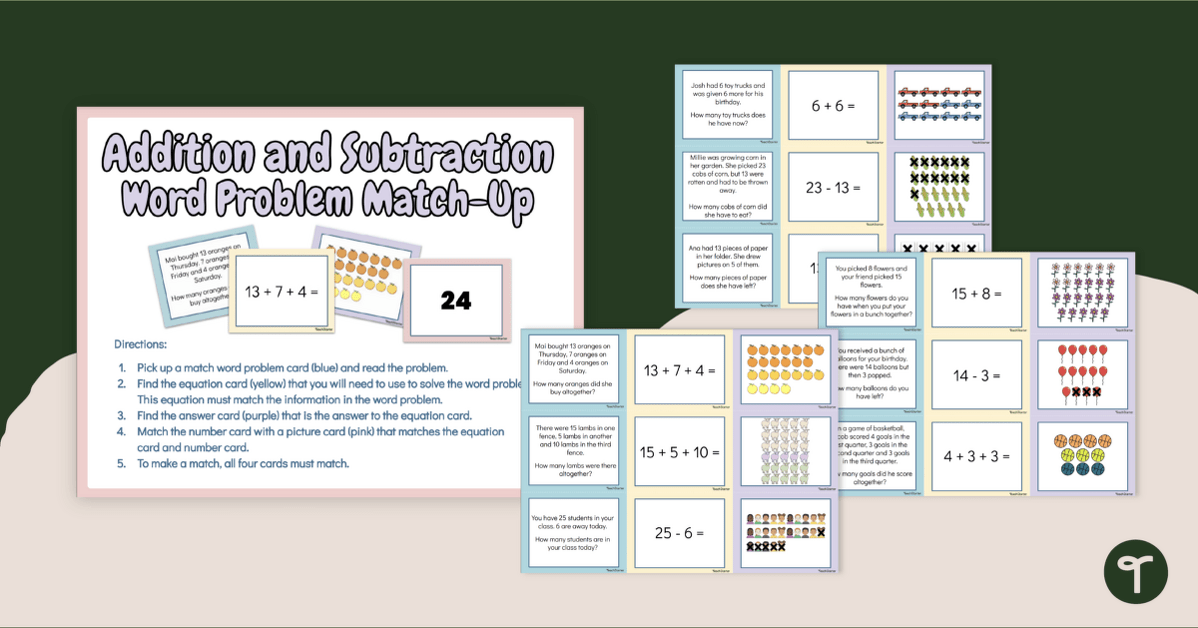 Addition and Subtraction Word Problems - Match Game teaching resource