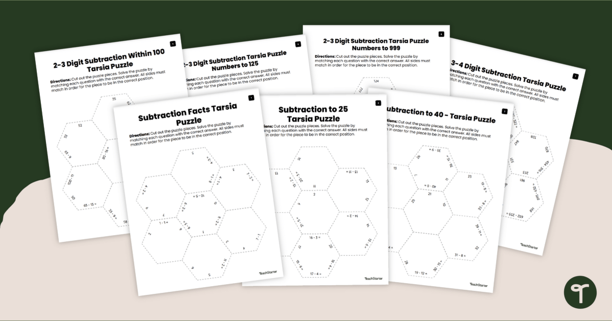 Subtraction Tarsia Worksheets- Math Puzzles teaching resource