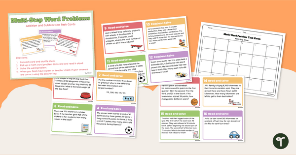 Go to Multi-Step Addition and Subtraction Word Problem Cards – Middle Primary teaching resource