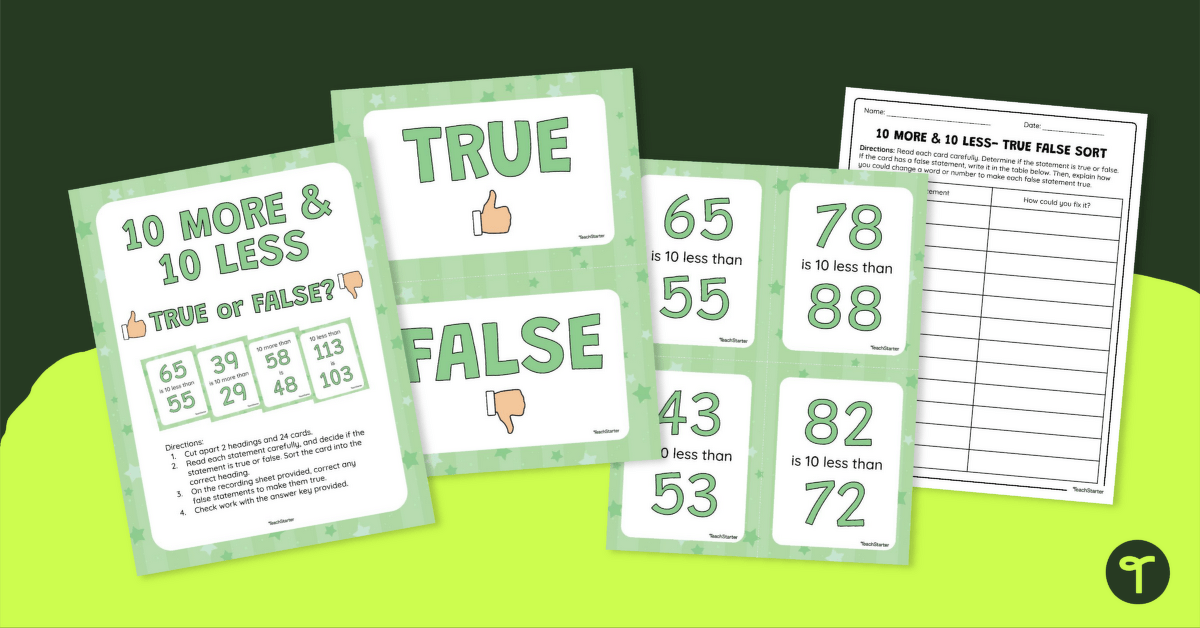 10 More 10 Less Sorting Card Game teaching resource