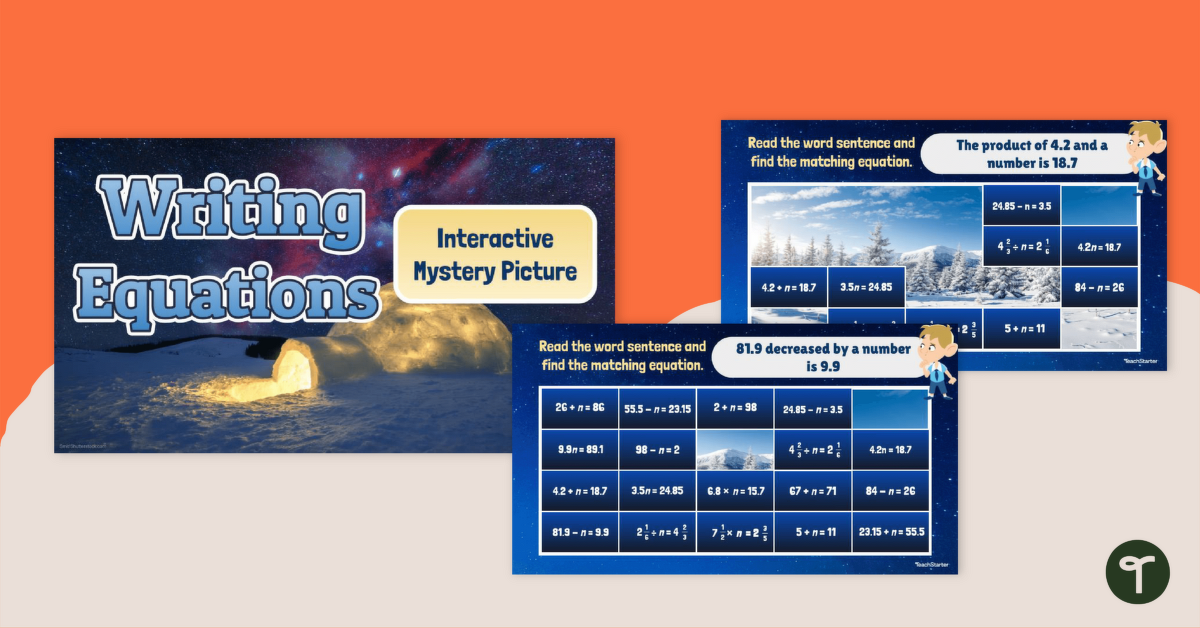 Writing Equations – Interactive Mystery Picture Reveal teaching resource