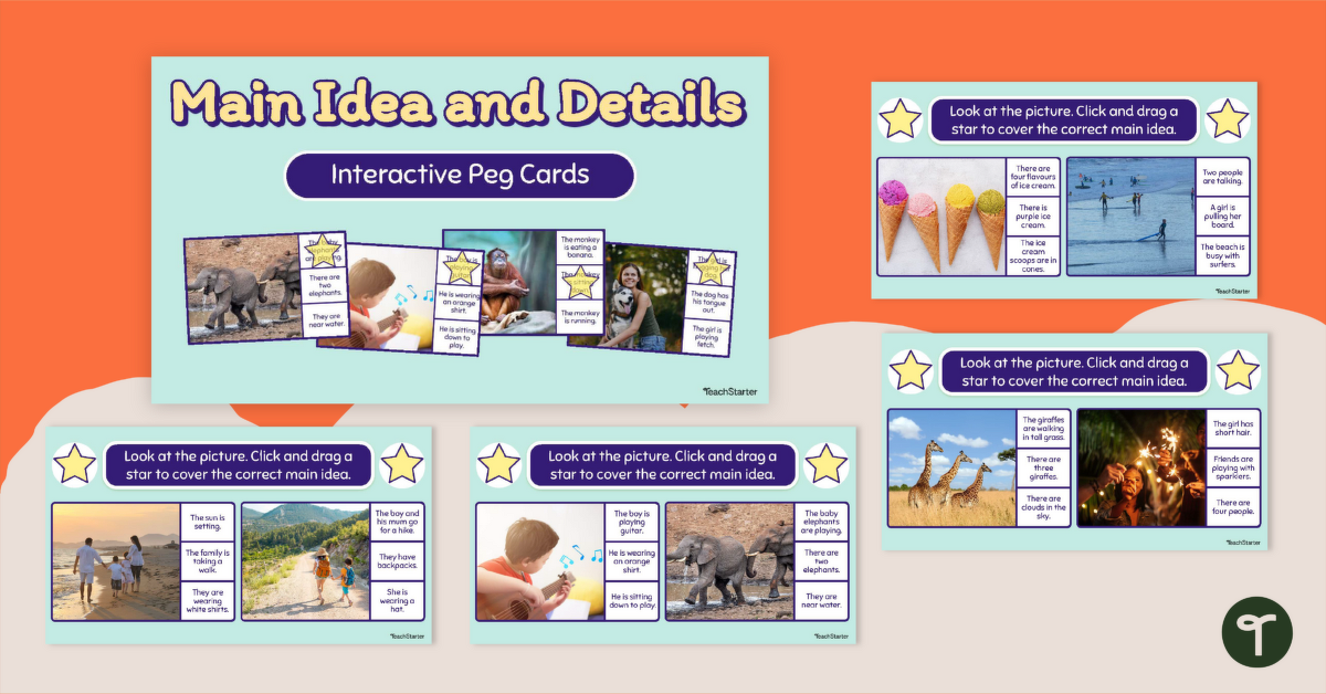 Main Idea and Details - Interactive Peg Cards teaching resource