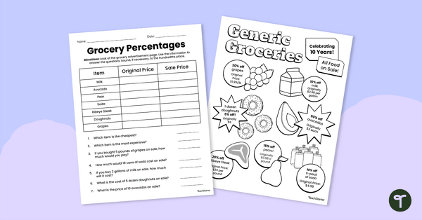 Go to Grocery Percentages – 6th Grade Math Worksheet teaching resource