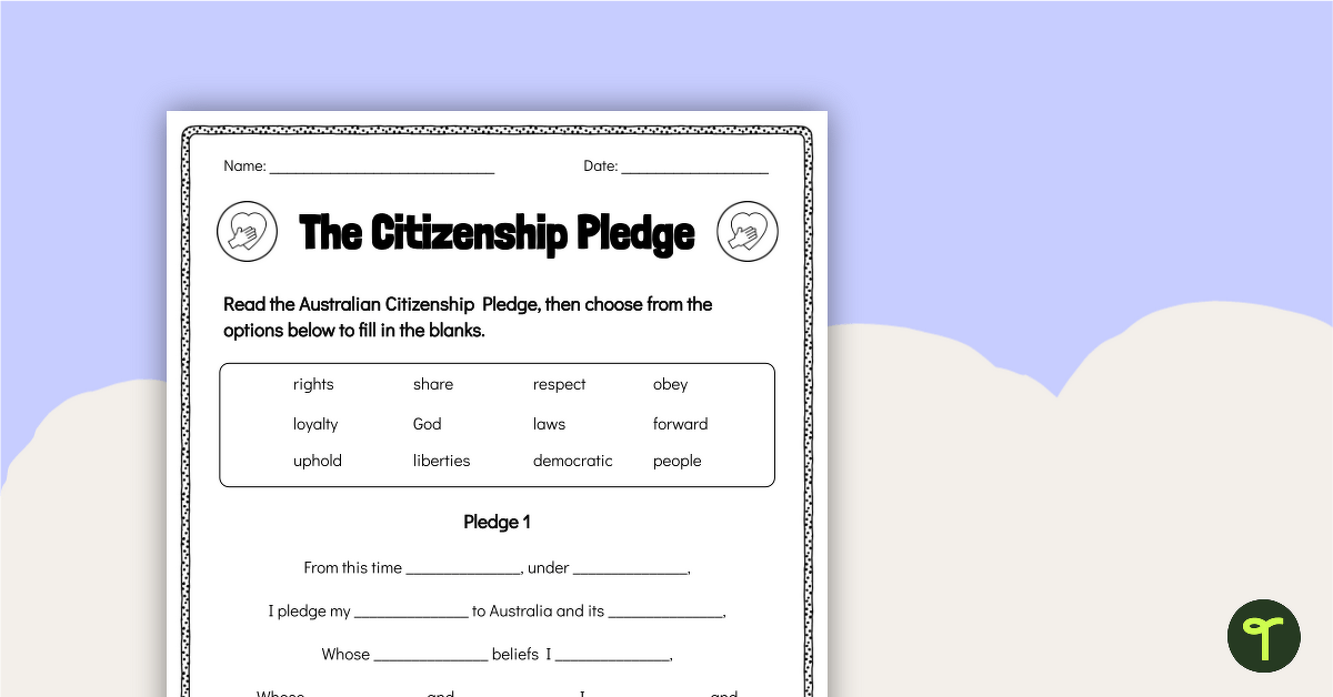 The Australian Citizenship Pledge - Cloze Worksheet teaching resource