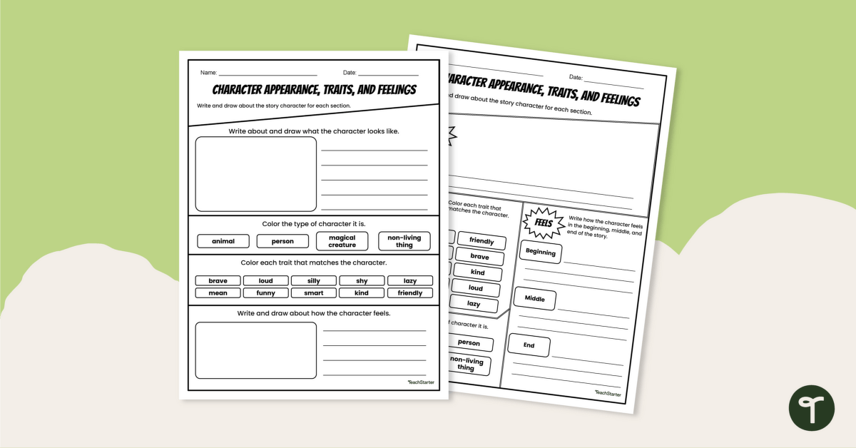 Character Appearance, Traits and Feelings - Worksheet teaching resource