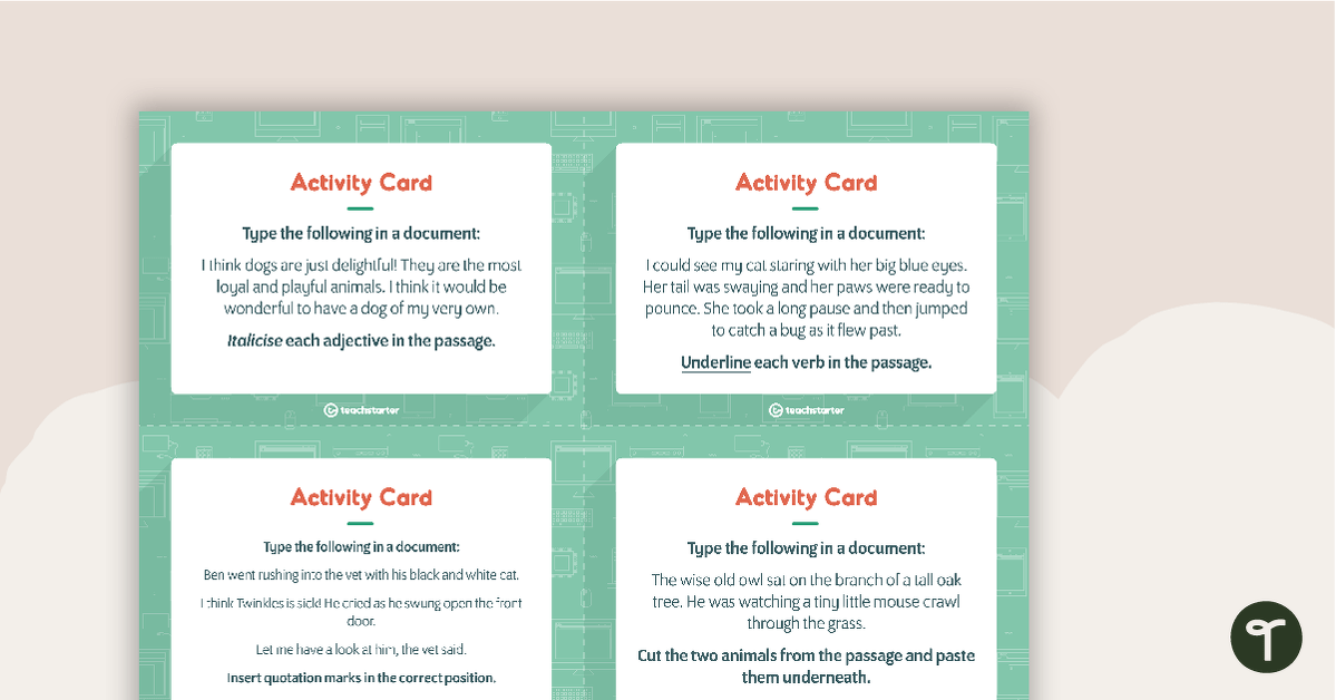 Word Processing Activity Cards teaching resource