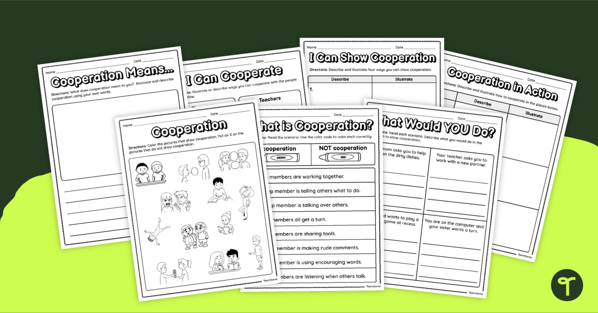 Social Skills Lessons - Cooperation Worksheets teaching resource