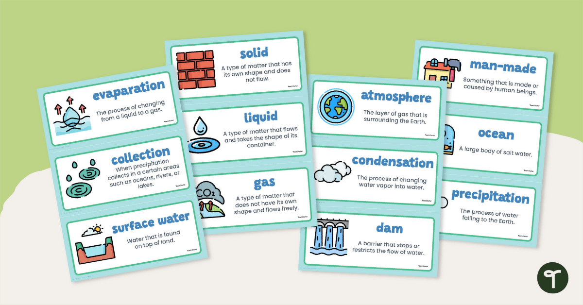 Water Cycle Vocabulary Cards With Definitions teaching resource