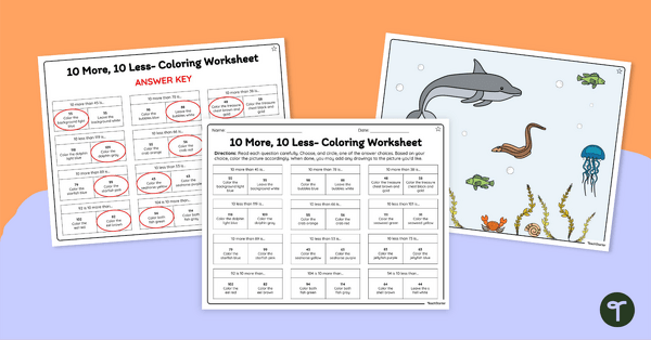 Go to 10 More, 10 Less Coloring Worksheets (Differentiated) teaching resource