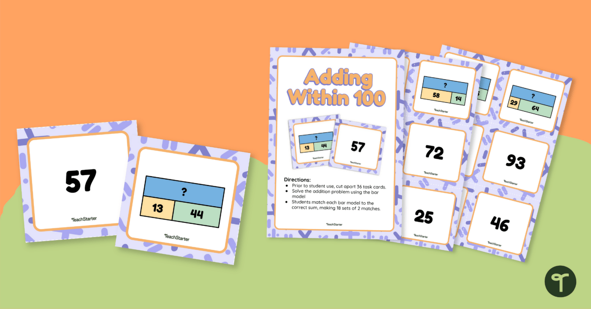 Adding Within 100 - Bar Model Match-Up Activity teaching resource