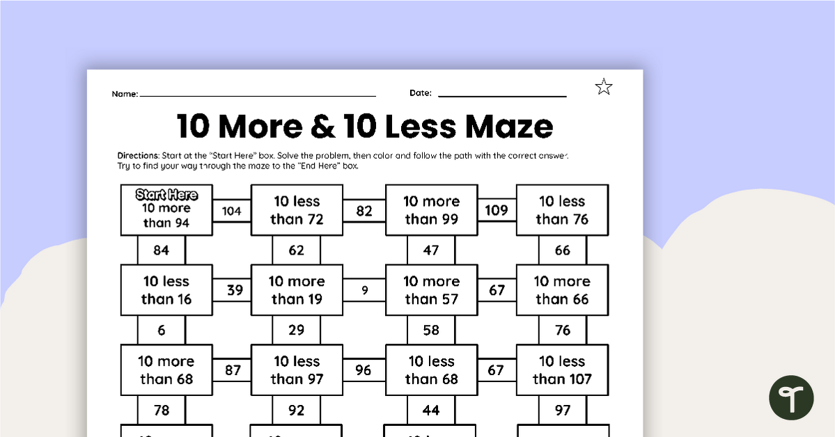 10 More, 10 Less - Differentiated Mazes teaching resource