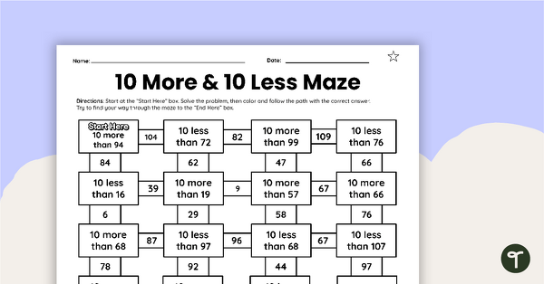 Go to 10 More, 10 Less - Differentiated Mazes teaching resource