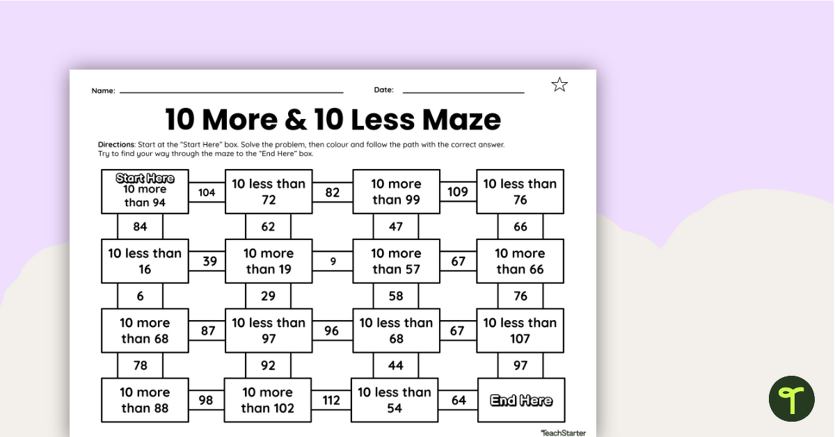 10 More, 10 Less Differentiated Mazes teaching resource