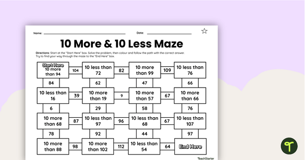 Go to 10 More, 10 Less Differentiated Mazes teaching resource
