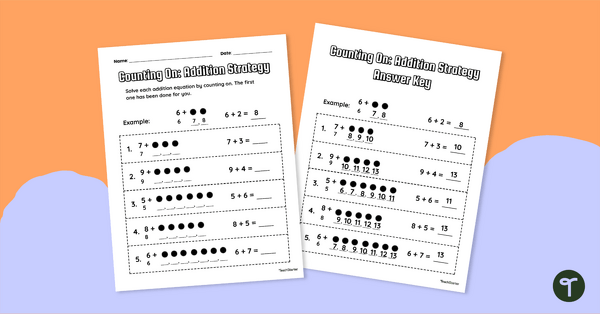 Go to Counting On: Addition Strategy Worksheet teaching resource