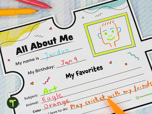 All About Me Puzzle Piece Template teaching resource
