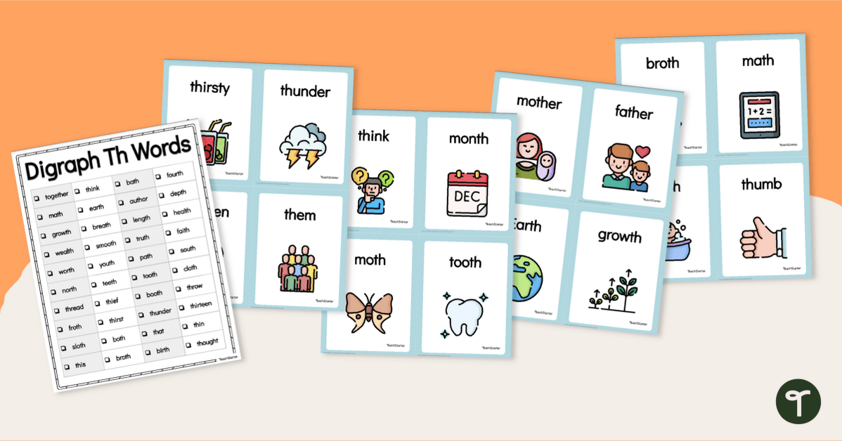 Th Word List and Digraph Flashcards teaching resource